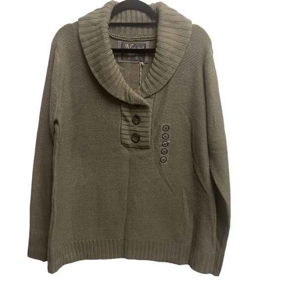 Natural Reflections Chunky Knit Shawl Roll Neck Pullover Button Up Sweater - Picture 1 of 8